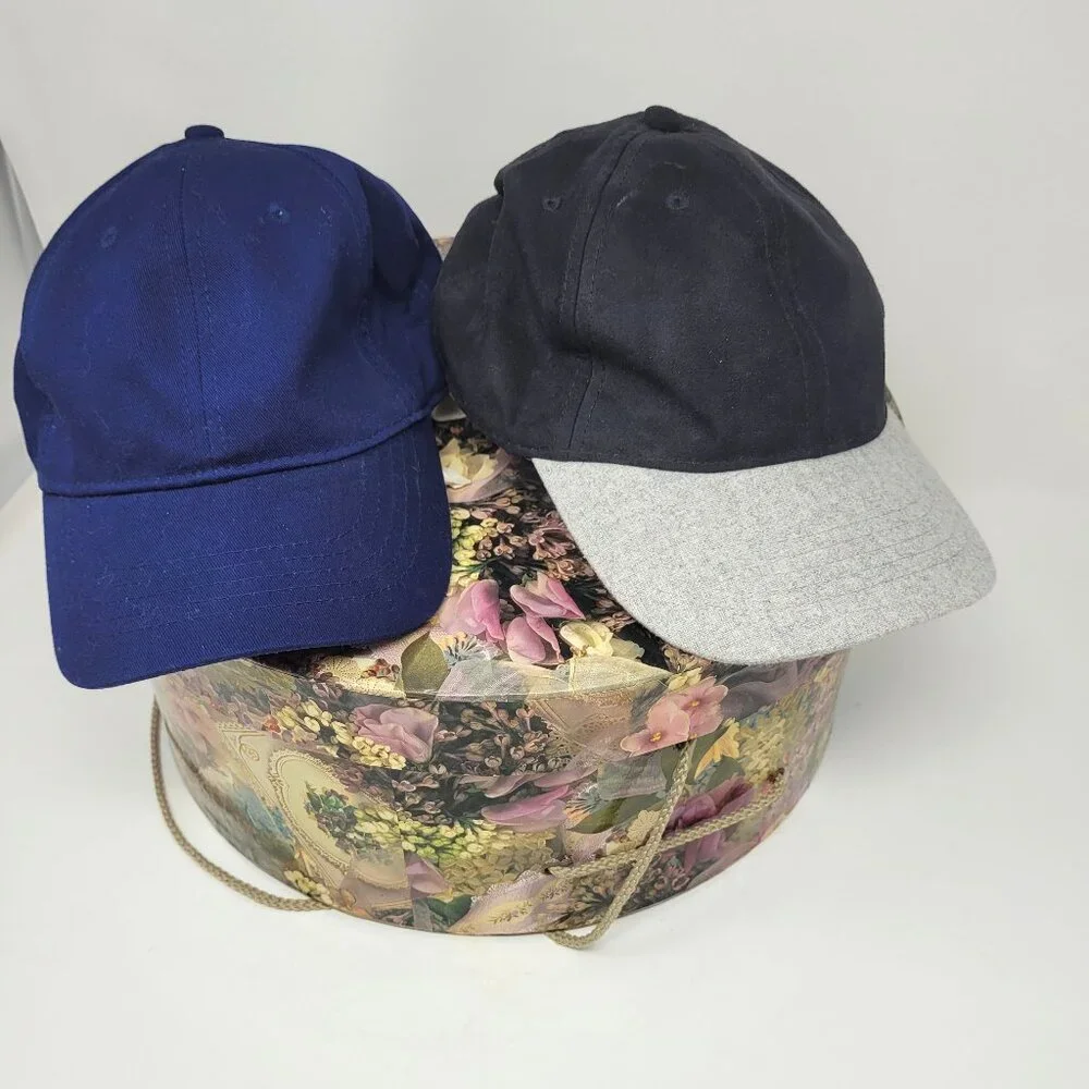 Lot of 2 Running Baseball Hats Caps - NWOT Unbranded - Navy & Two-Tone Gray